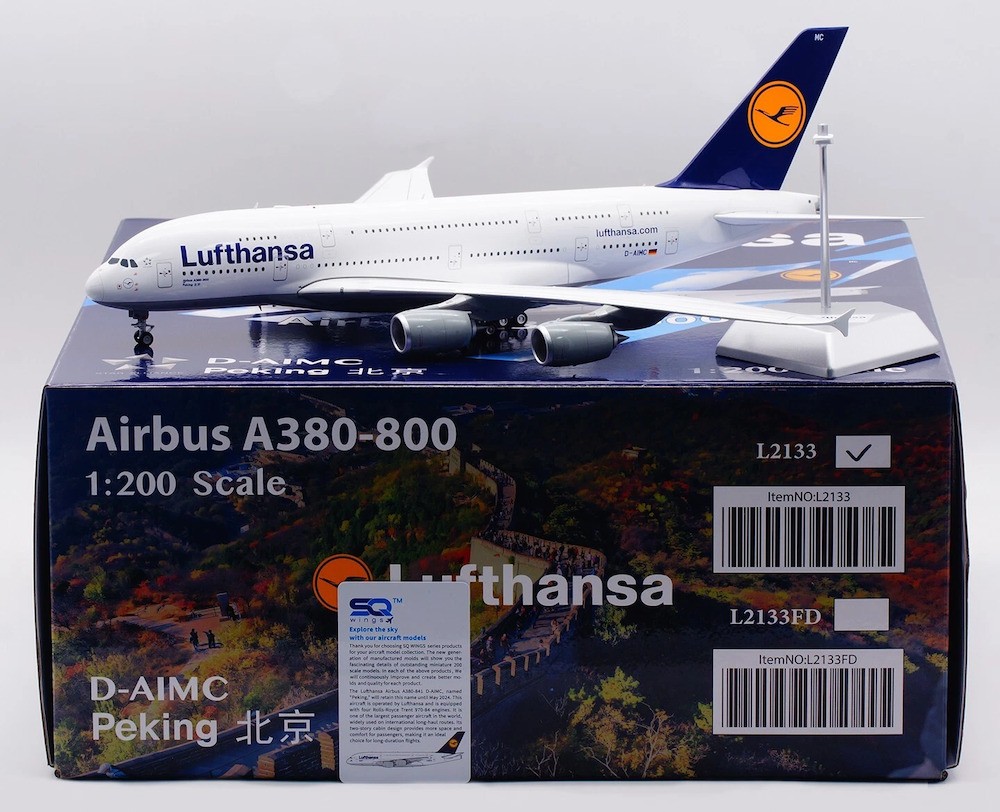 SQ Wings L2133 Lufthansa Airbus A380-800 Peking D-AIMC Diecast 1/200 Jet Model