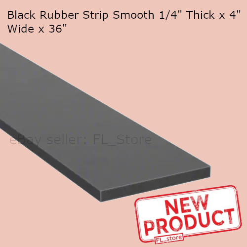 Black Rubber Strip Smooth 3 Feet x 1/4 Inch Thick x 4
