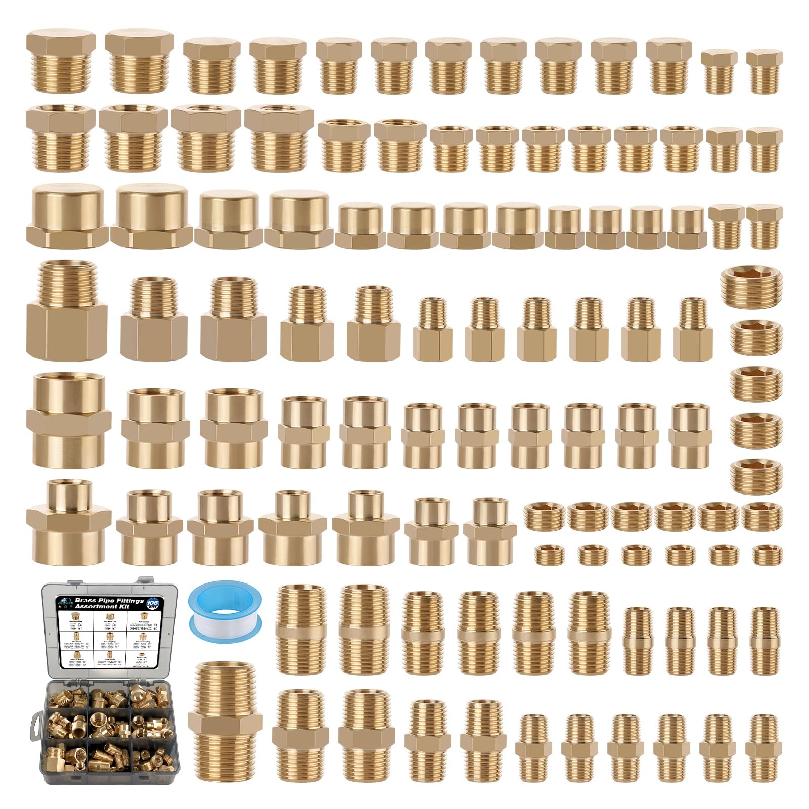 106PCS Brass Pipe Fittings Assortment Kit 1/8 1/4 3/8 1/2 NPT Adapter Reducer