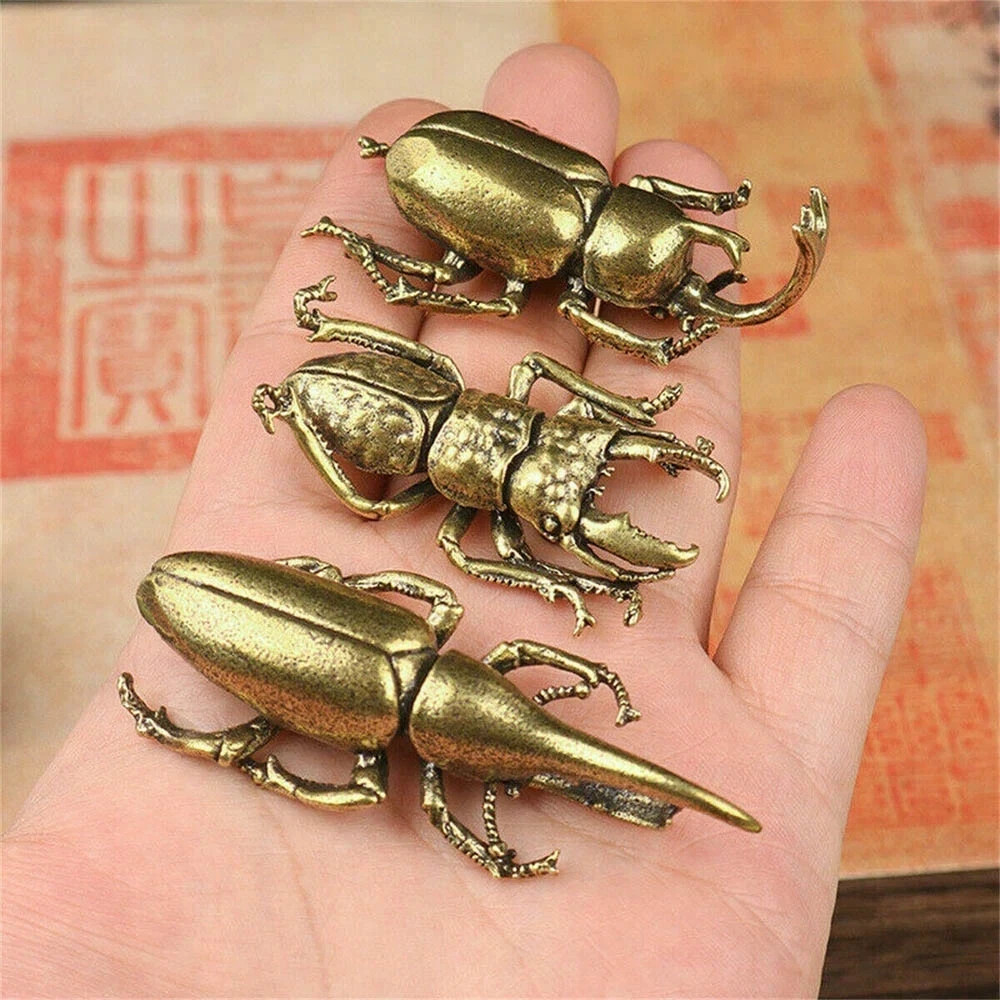 3Pcs Solid Brass Insect Figurine Beetle Statue Home Animal Decor Ornament USA