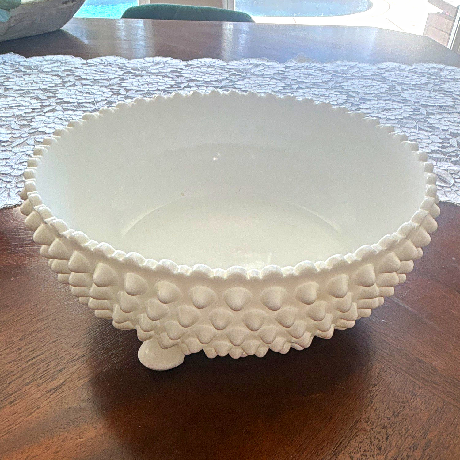 Fenton White Milk Glass Hobnail Round Footed Decorative Bowl Glossy Finish Fenton White Milk Glass Hobnail Round Footed Decorative Bowl Glossy Finish