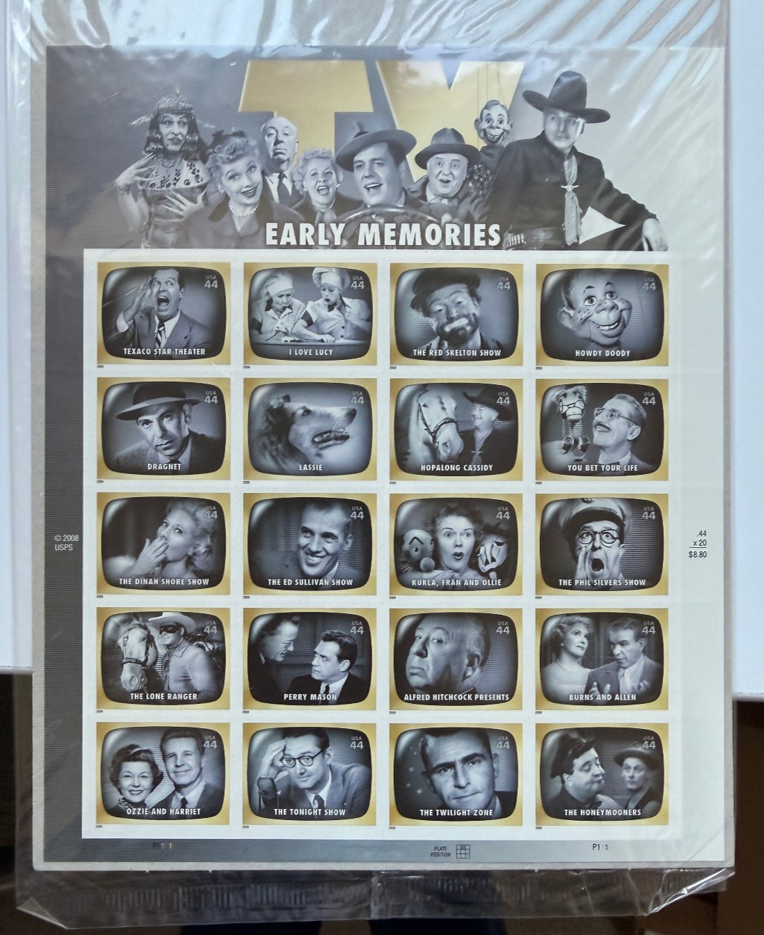USPS #463340 TV Early Memories 2008 20 x .41 cent stamps Still in cello USPS #463340 TV Early Memories 2008 20 x .41 cent stamps Still in cello
