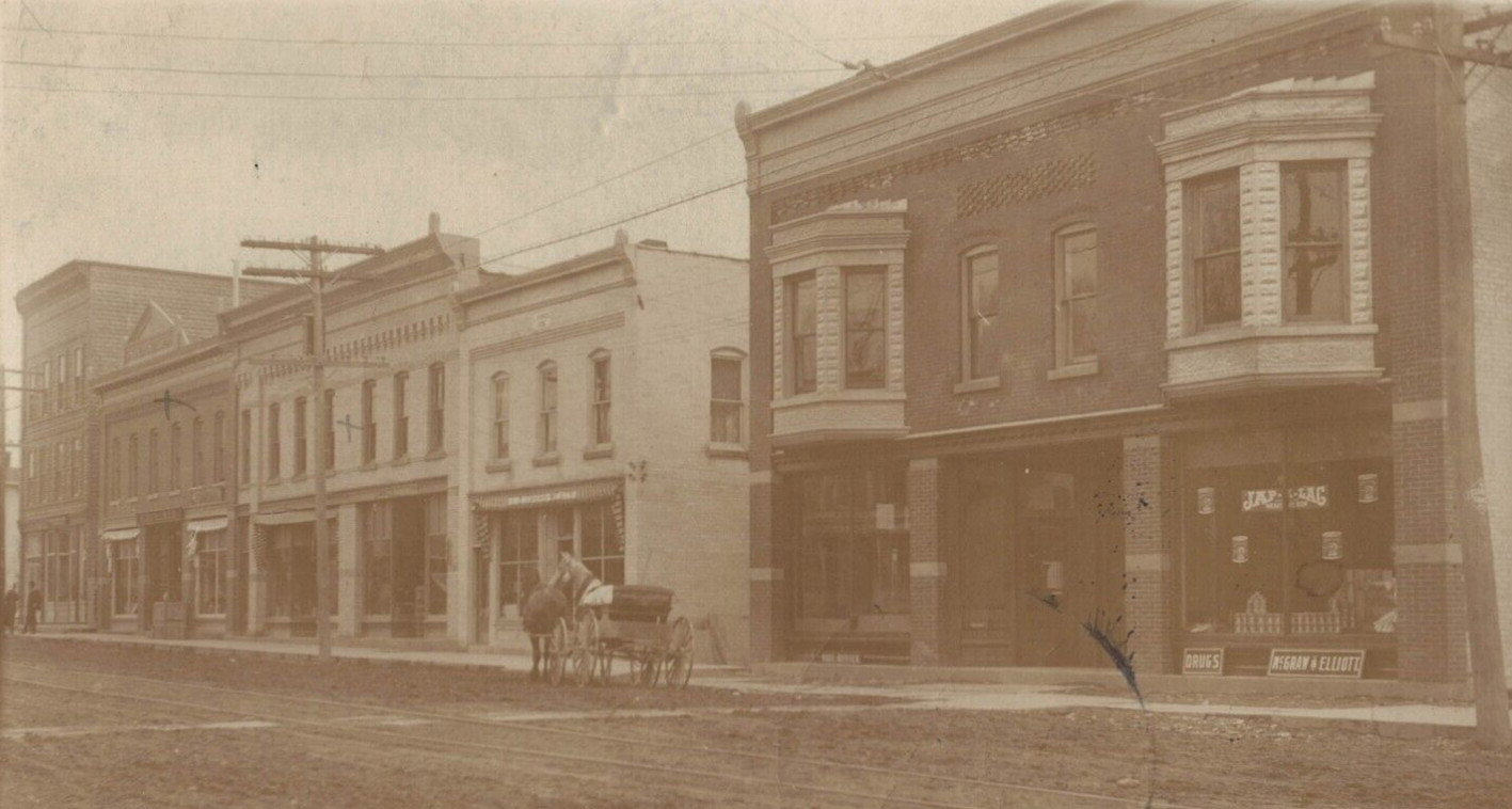 C.1907 RPPC New Building After Fire Horse Carriage Drugs Jap-A-Lag McGraw Elliot C.1907 RPPC New Building After Fire Horse Carriage Drugs Jap-A-Lag McGraw Elliot