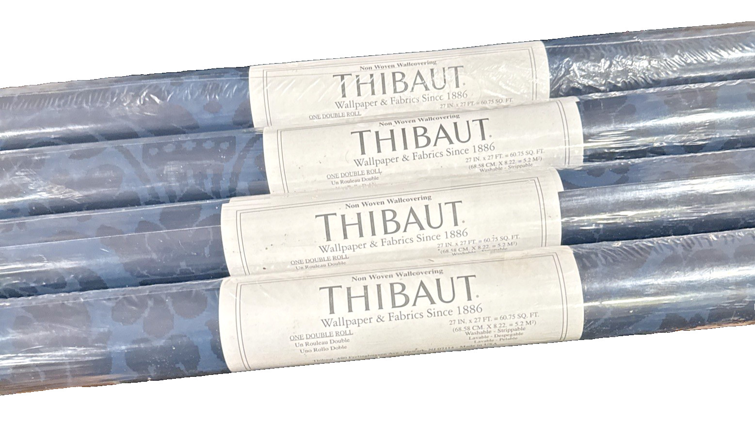Thibaut Non Woven Wallpaper Navy Blue Floral Damask 27\