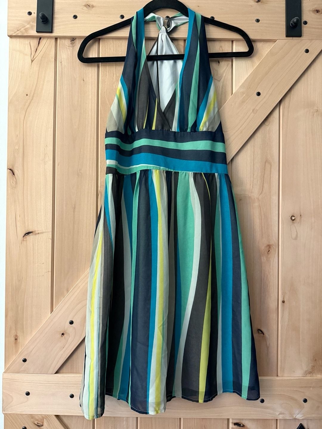 BANANA REPUBLIC GREEN BLUE STRIPED SLEEVELESS HALTER DRESS SIZE 2