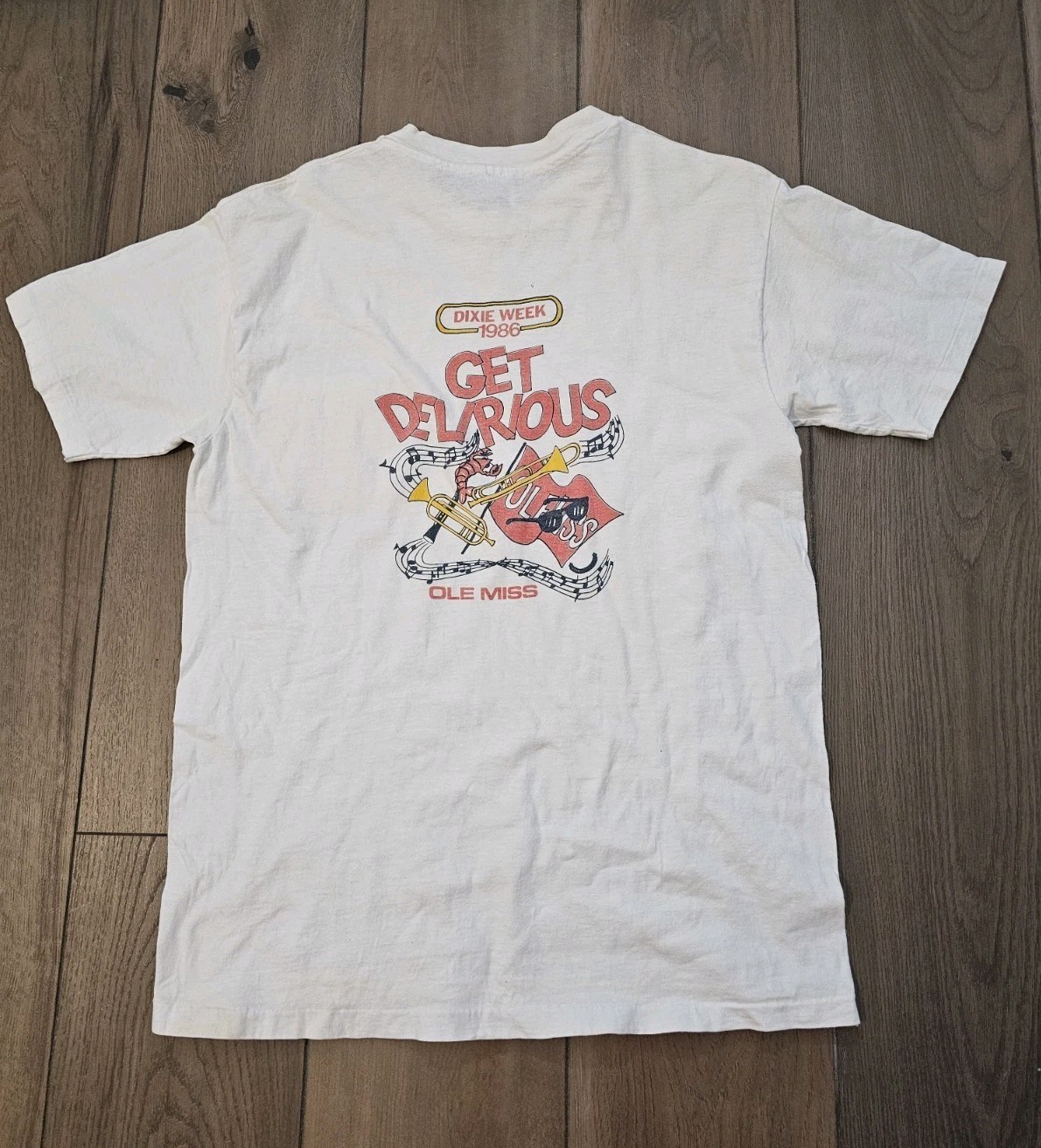 vtg 1986 ole miss dixie week get delirious single stitch tshirt white Large vtg 1986 ole miss dixie week get delirious single stitch tshirt white Large