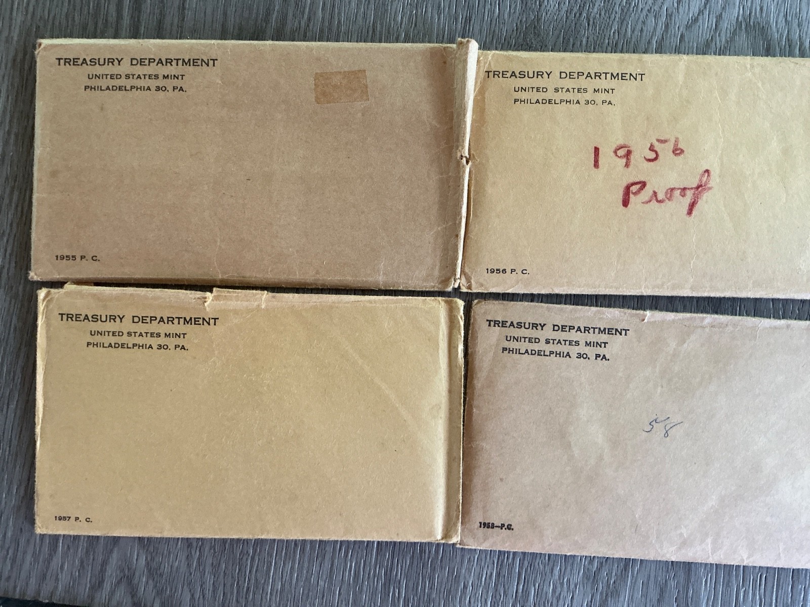 1955 ,1956,1957,1958 4 proof sets. 1955 ,1956,1957,1958 4 proof sets.