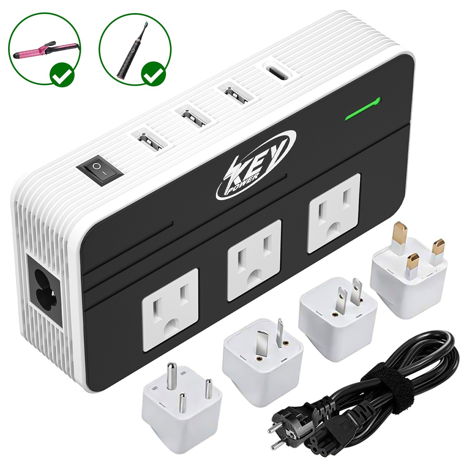 Universal 230W Step Down 220V to 110V travel voltage converter with USB C Ports Universal 230W Step Down 220V to 110V travel voltage converter with USB C Ports