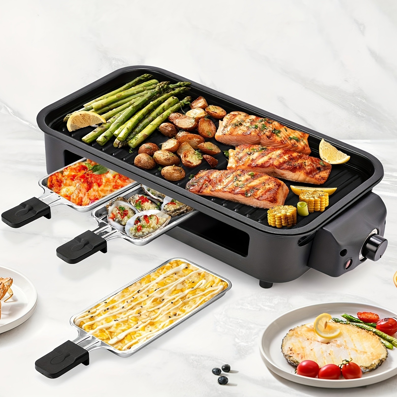 SUSTEAS Smokeless Electric Grill Indoor BBQ 1700W Nonstick Stainless Steel Black