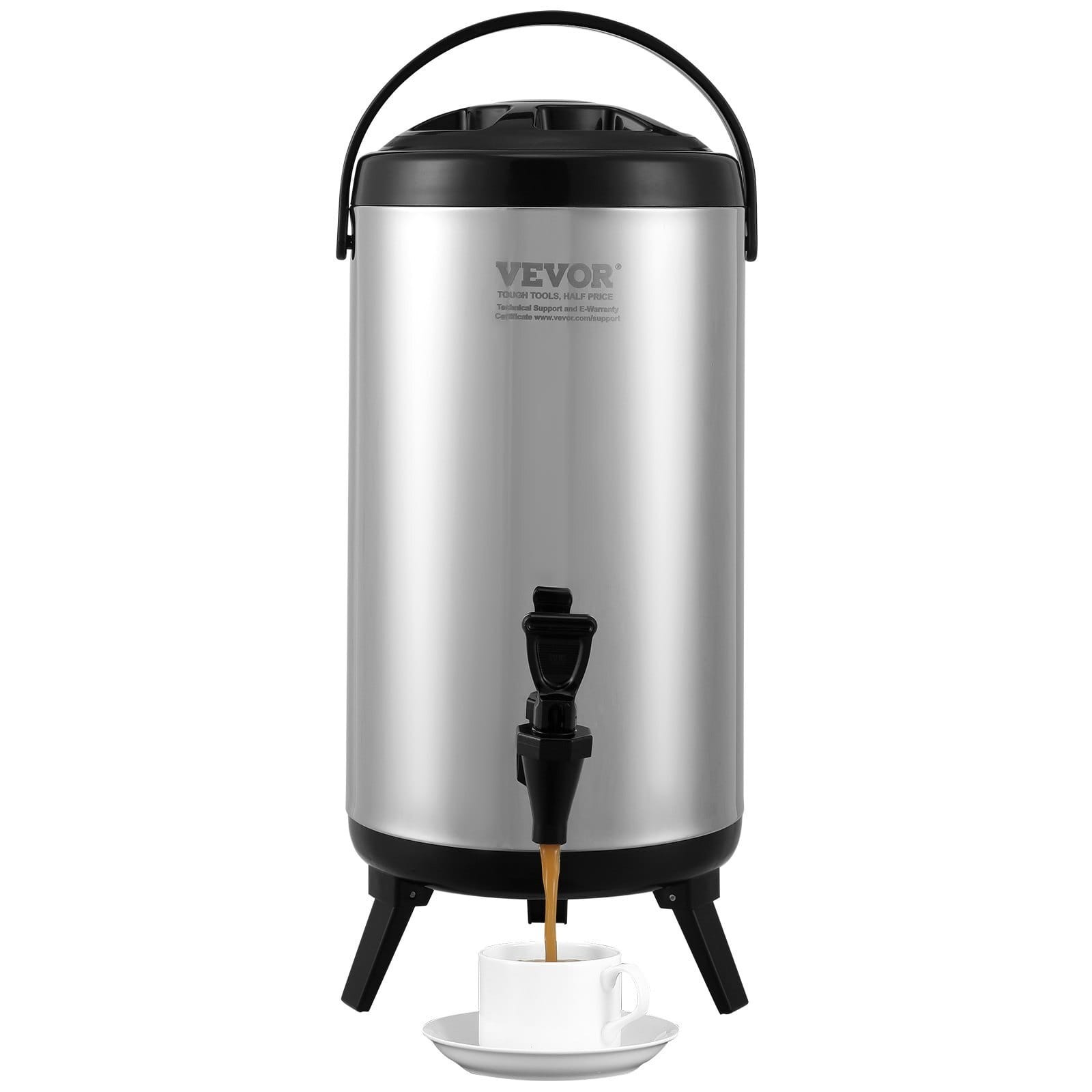  Stainless Steel Insulated Beverage Dispenser, 2.4 Gallon 9.2 Liter, Thermal Hot