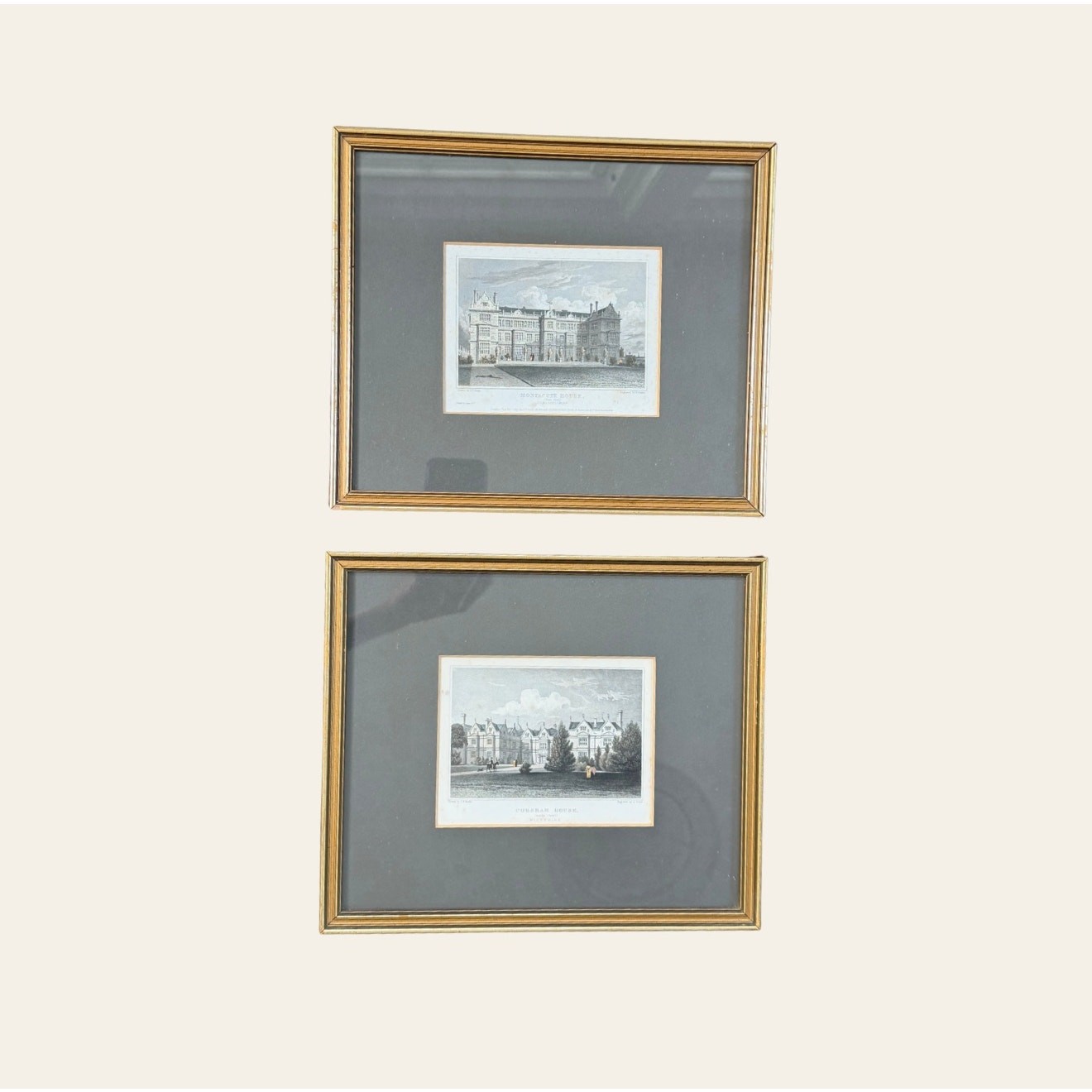 Pair Antique J.P. Neale English Country House Engravings c. 1830