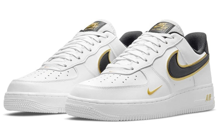 Nike Air Force 1 DA8481-100 White Black Gold Outline Low Top Leather Lifestyle 