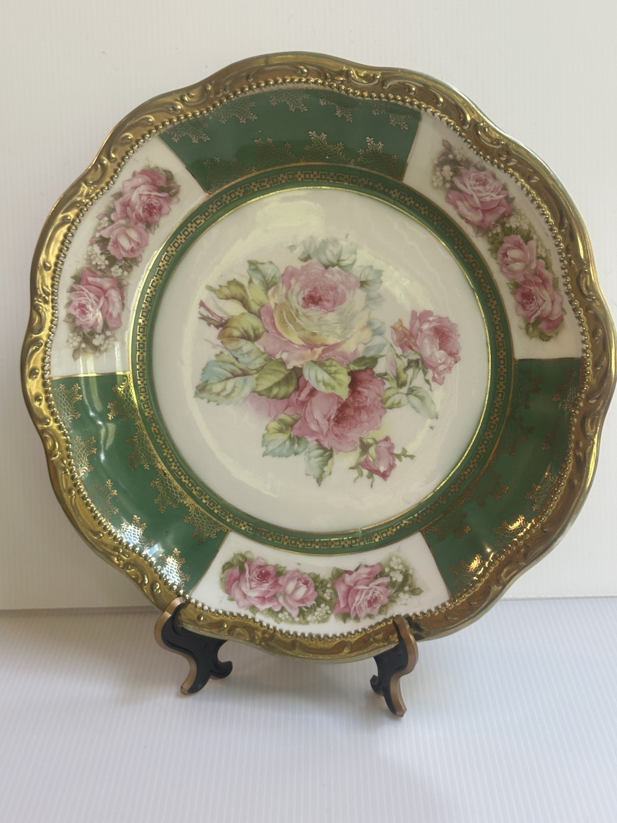 ANTQ 1909 GERMANY UNGER & SCHILDE“THREE CROWN CHINA”MARK 12” HAND PAINTED PLATE ANTQ 1909 GERMANY UNGER & SCHILDE“THREE CROWN CHINA”MARK 12” HAND PAINTED PLATE
