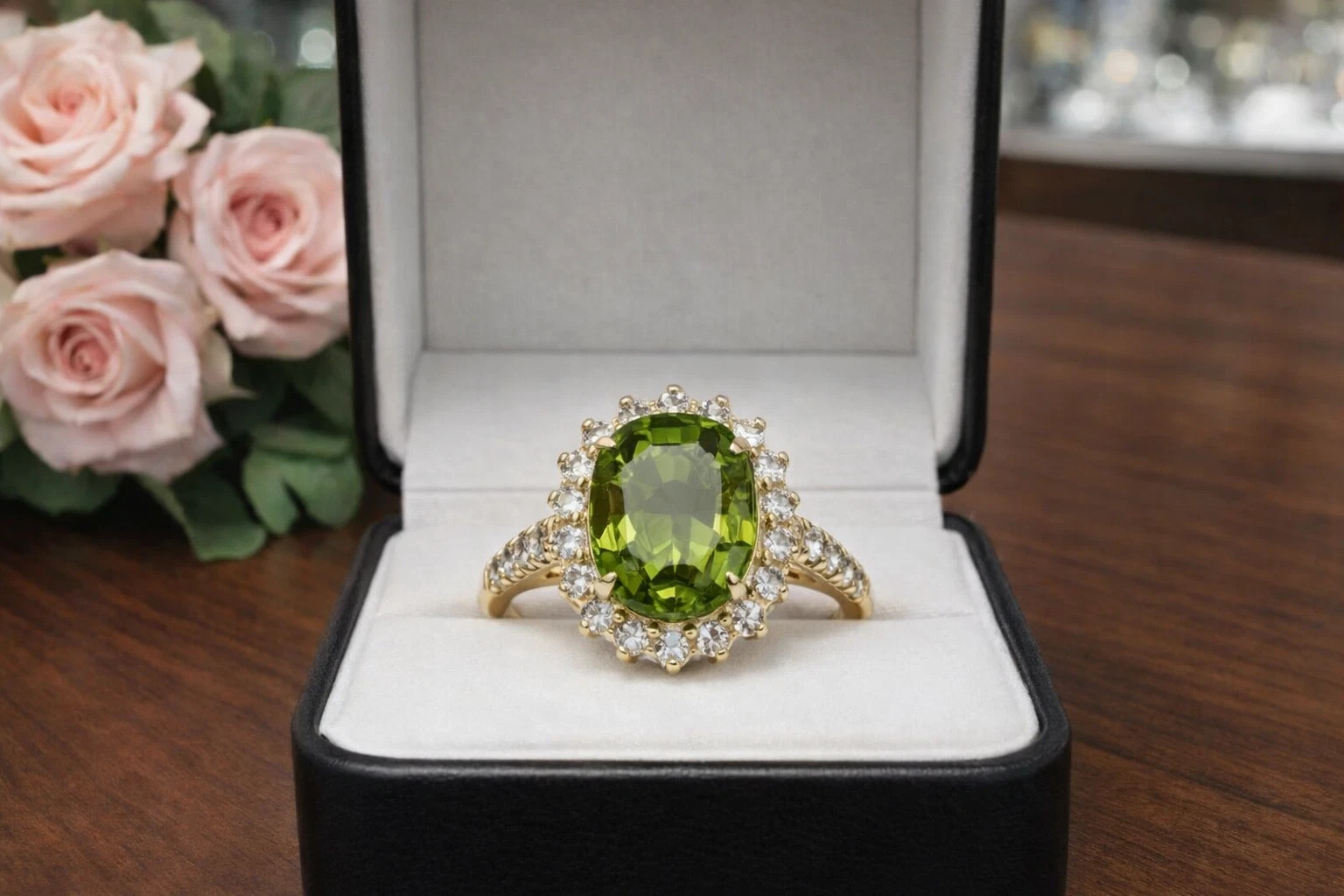 7.54 Ct Oval Cut Natural Peridot Diamond Wedding Ring 14k Yellow Gold Size 7