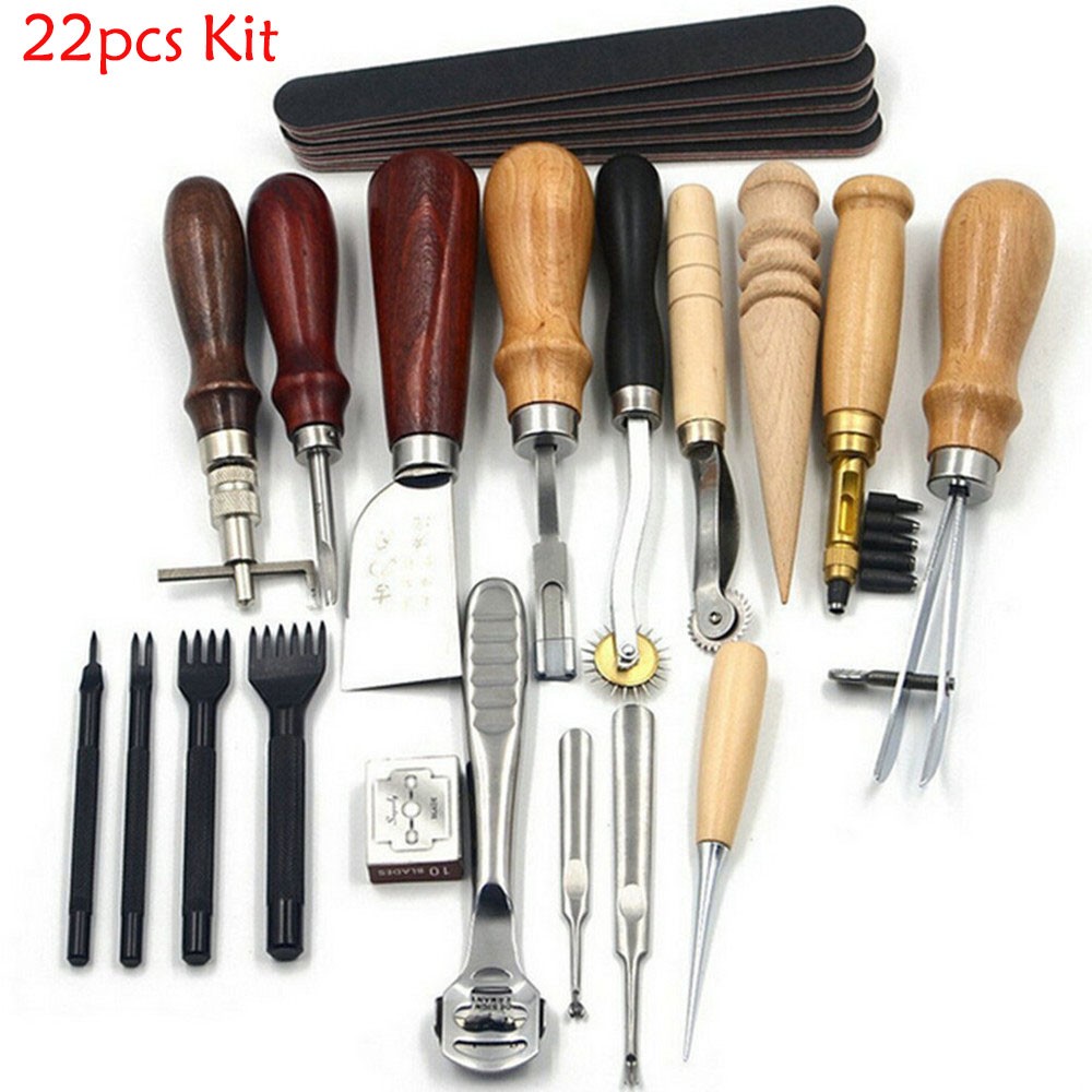 Vintage Leather Craft Tools Kit Stitching Sewing Beveler Punch Working Hand Tool