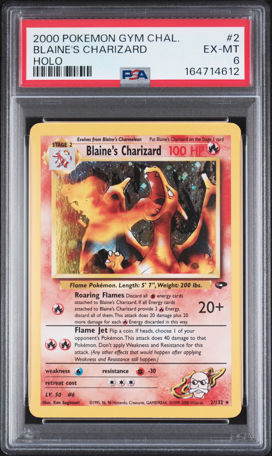 2000 POKEMON GYM CHALLENGE HOLO #2 BLAINE\'S CHARIZARD PSA 6