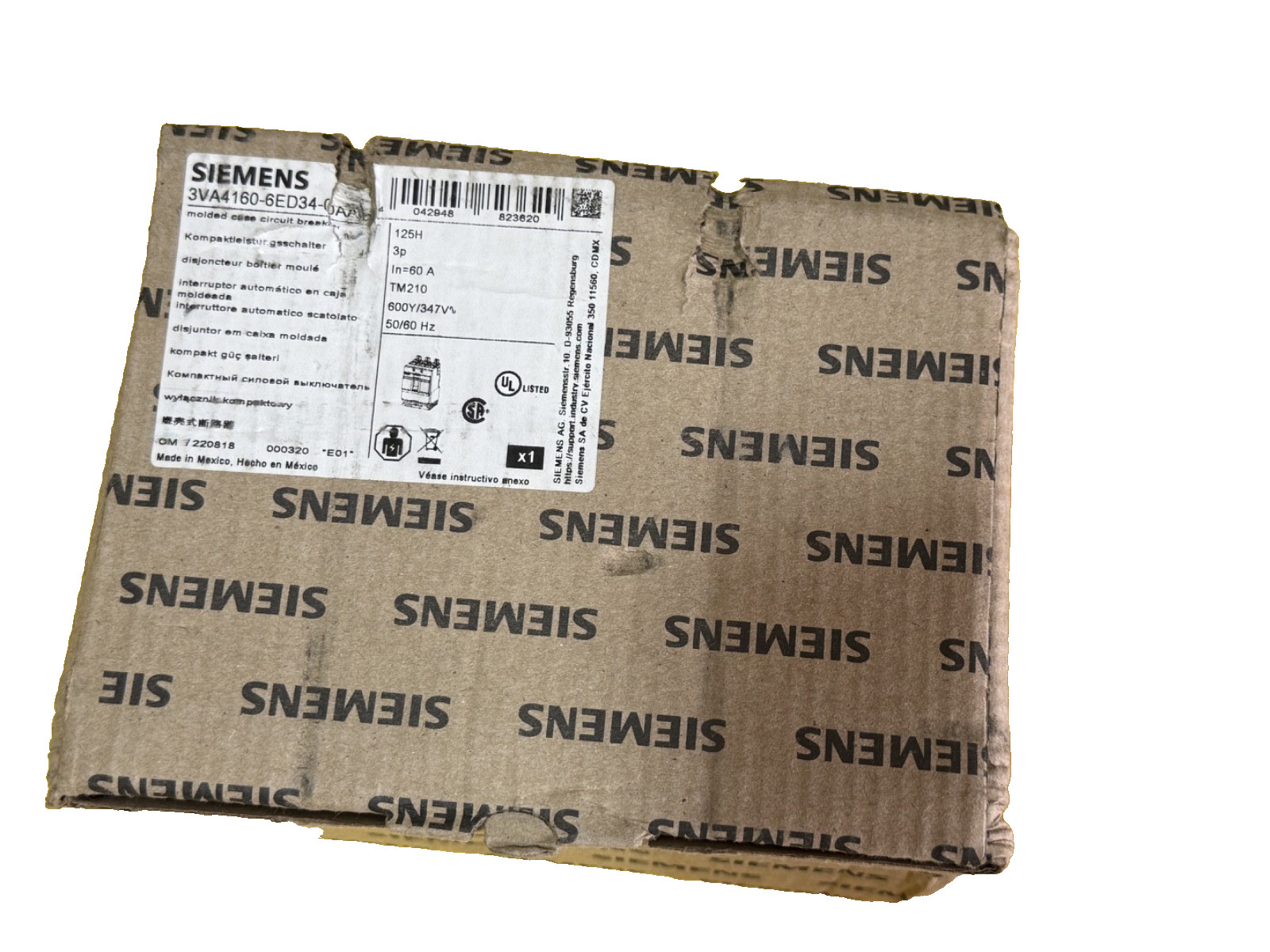 (1) NEW Siemens 3VA4160-6ED34-0AA0 3p 60a 65k Circuit Breaker - NEW IN BOX