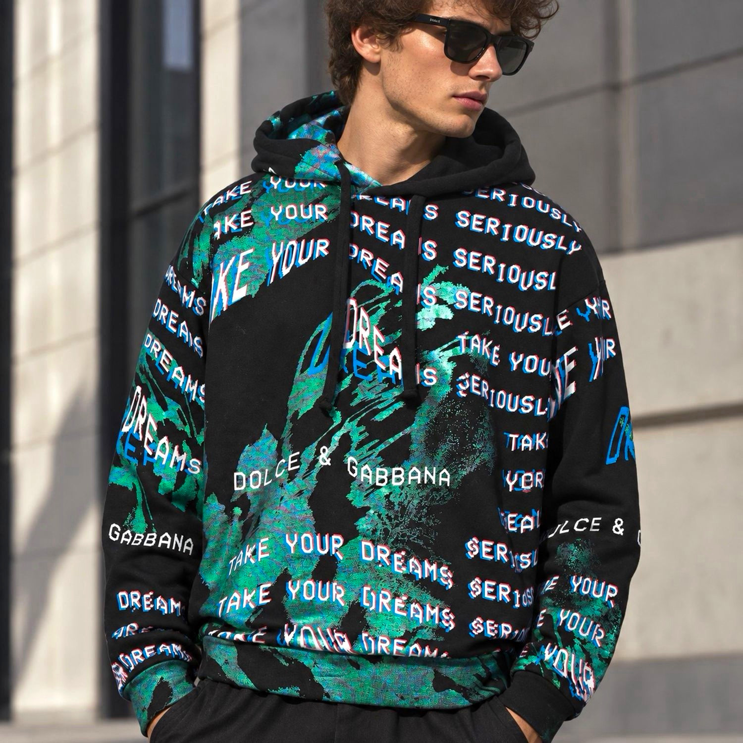 Dolce & Gabbana Men’s Pullover Hoodie M Graphic Print Fleece Drawstring