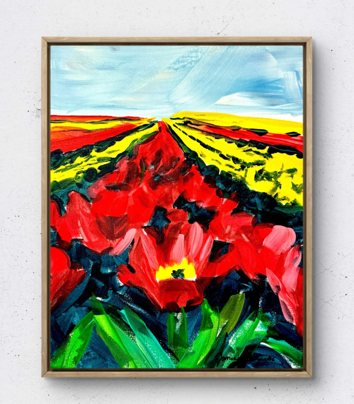 JANICEART Original Poppy Field Neo Expressionist Abstract Signed 11x14 Canvas
