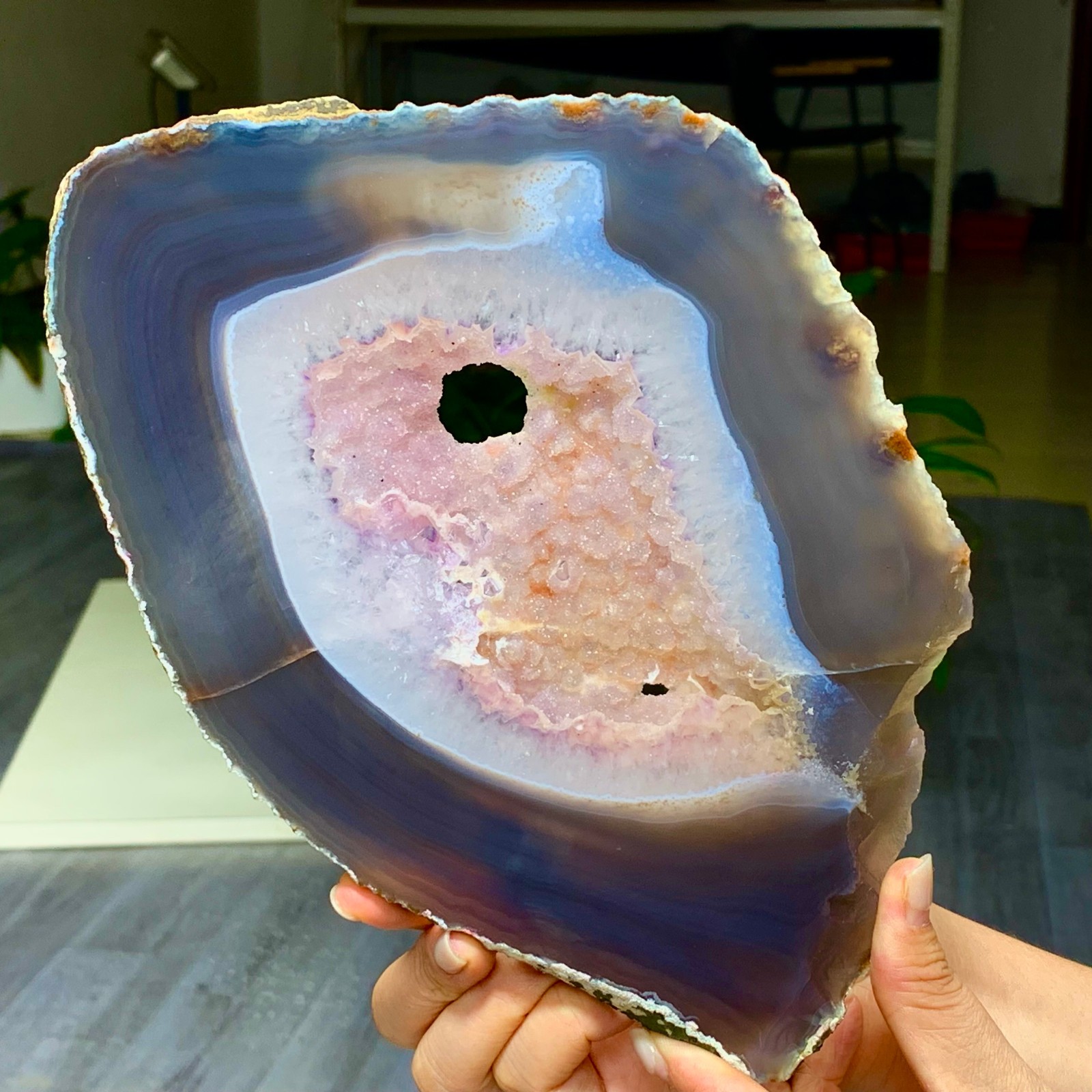 1.71LB Natural Amethyst agate  slice quartz cluster crystal specimen /Brazil