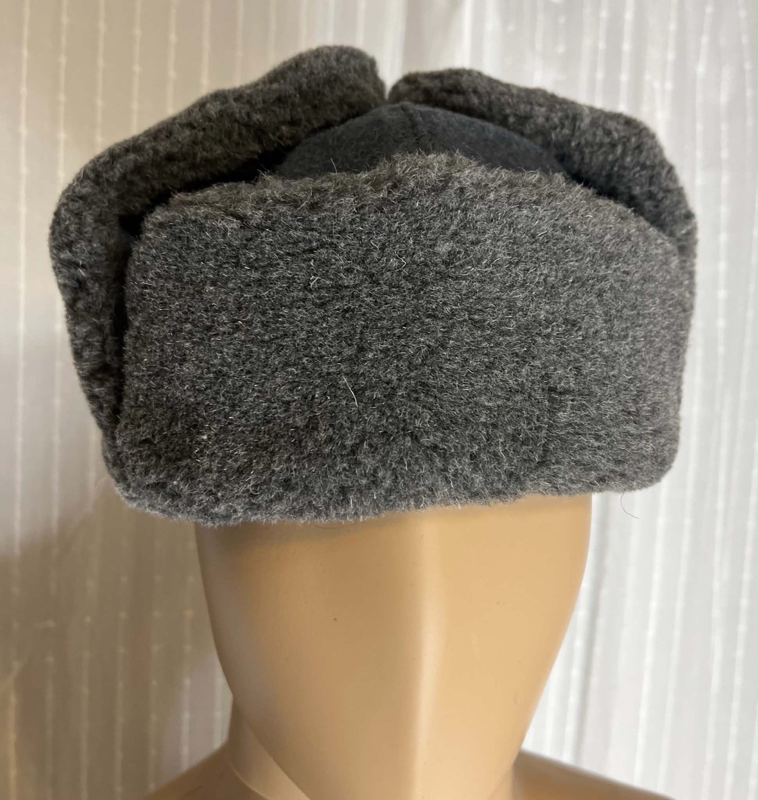 Soviet WWII Winter Ushanka Hat. Gray Fur, Wool Top Soviet WWII Winter Ushanka Hat. Gray Fur, Wool Top