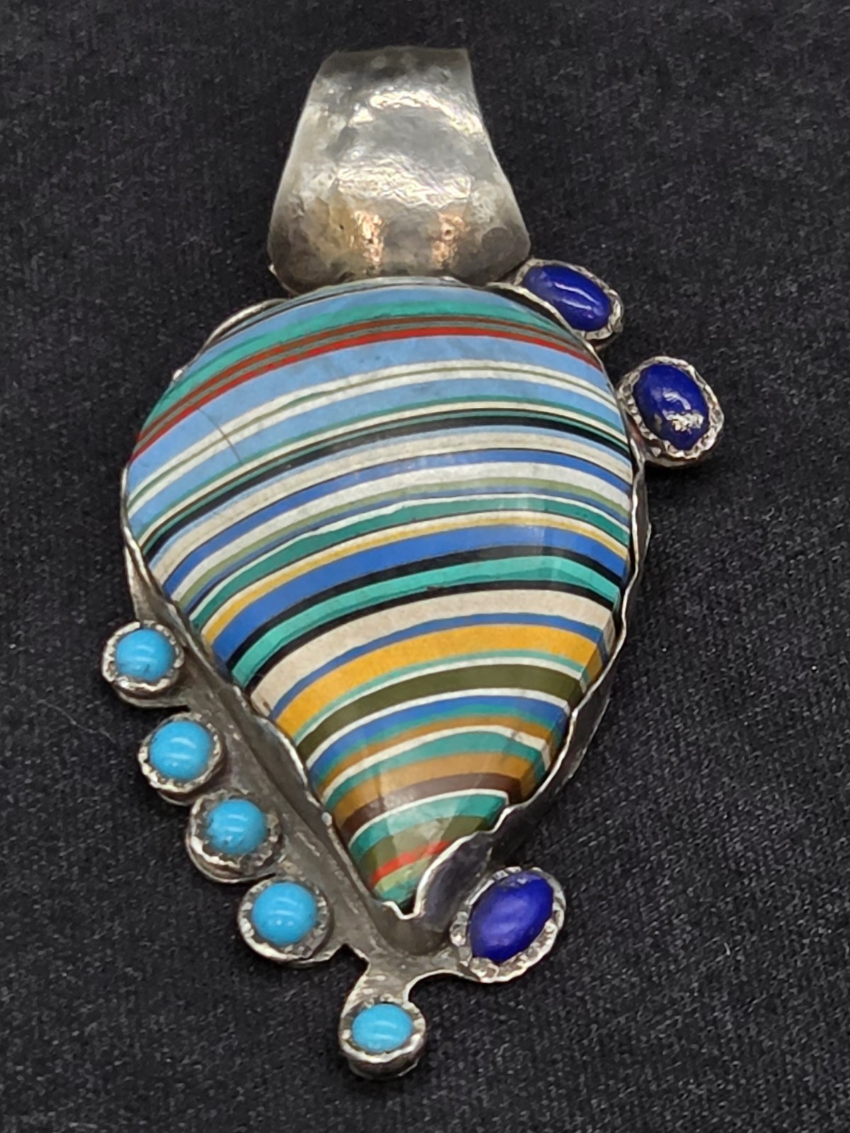 Vtg Sterling Silver 925 Rainbow Calsilica Pendant Southwest Signed THO Lapis
