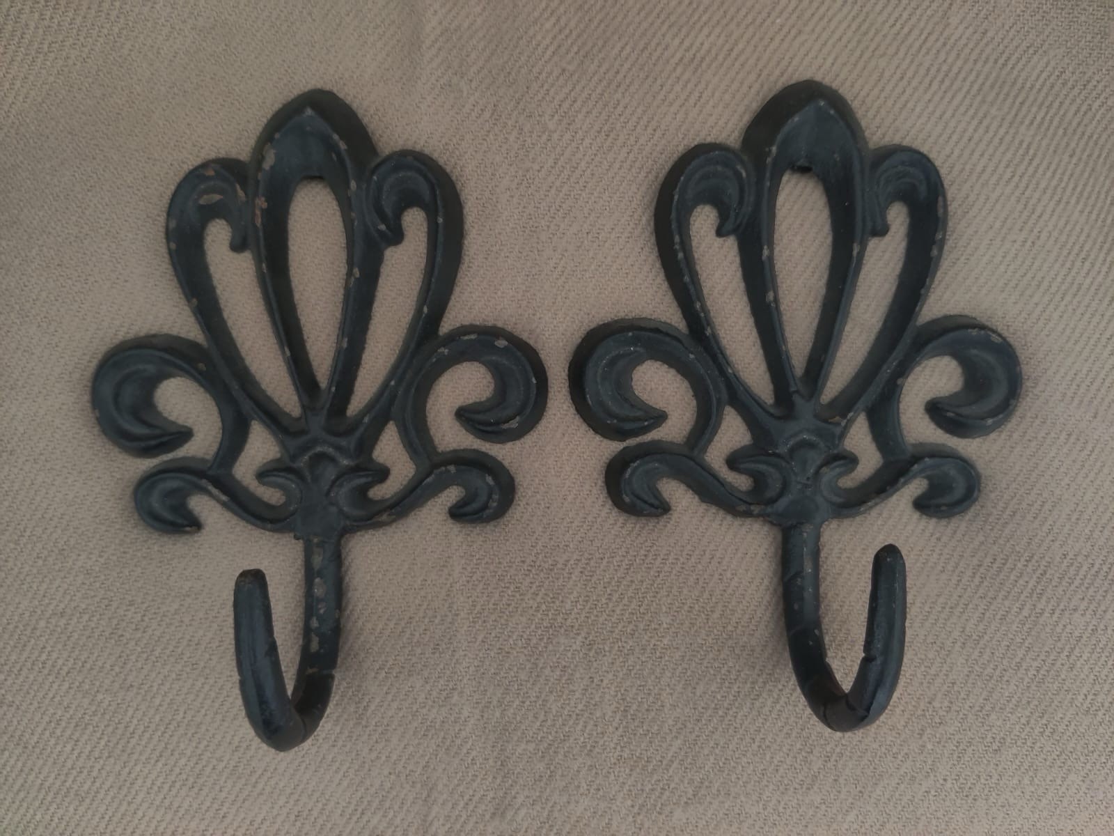 2 Vintage Cast Iron Wall Hooks  7 1/8” Length  VERY COOL LQQK