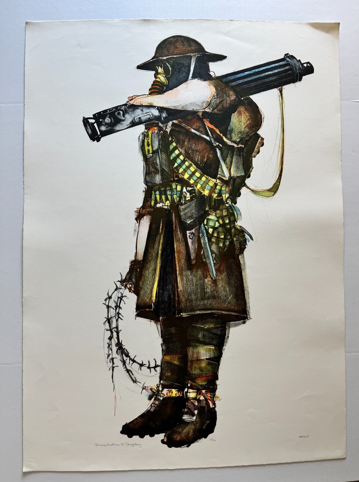 John Doyle Doughboy Sharpshooters 76 WWI Signed 1975 Stone Lithograph 27/76