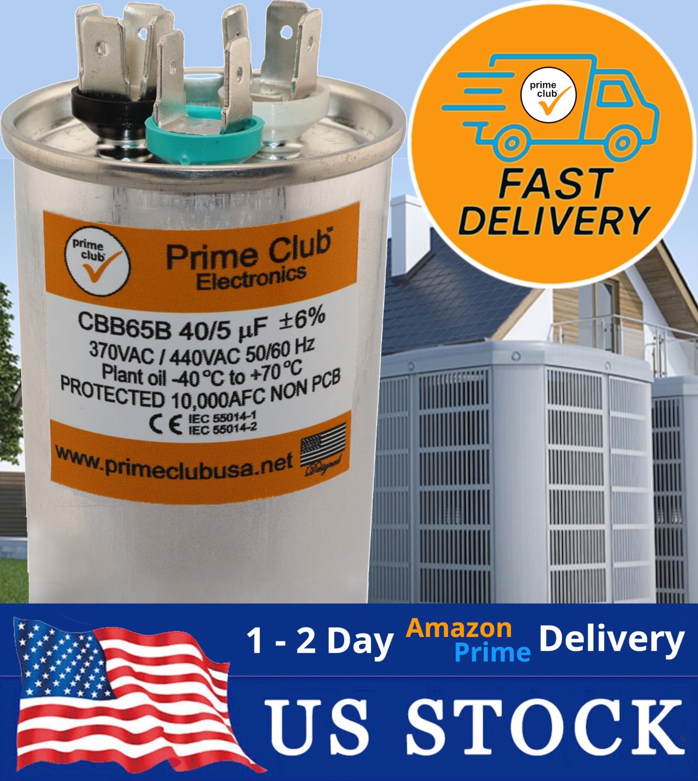 40+5 uF ±6% 370V/440VAC Dual Round Capacitor Carrier Lennox Goodman Genteq Trane