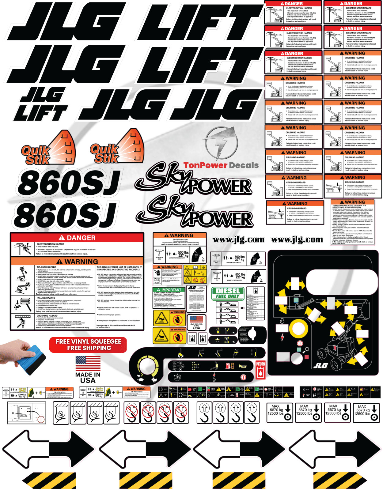 Fits JLG 860SJ Boom Lift Decal Kit – 3M Vinyl – 