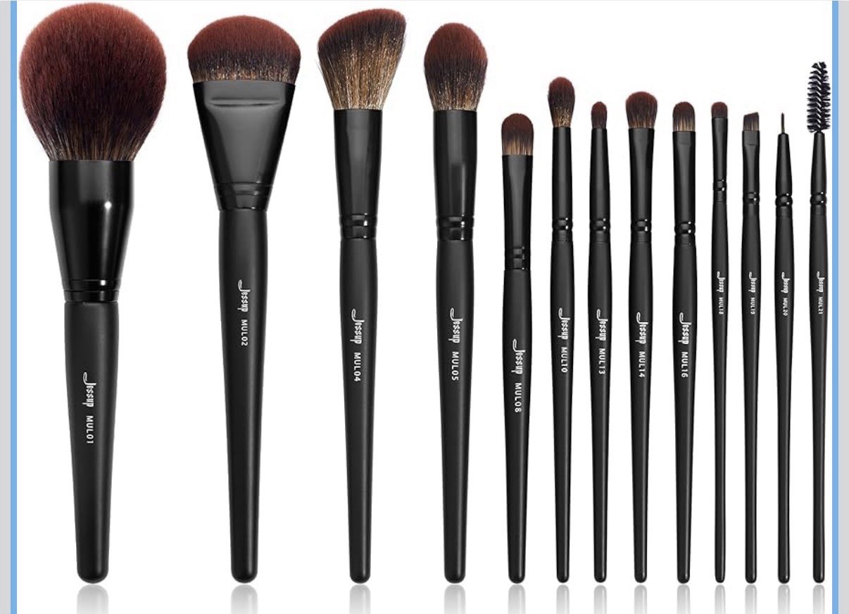 Jessup Makeup Brushes Set Premium Synthetic Powder 14 Piece Set, Black