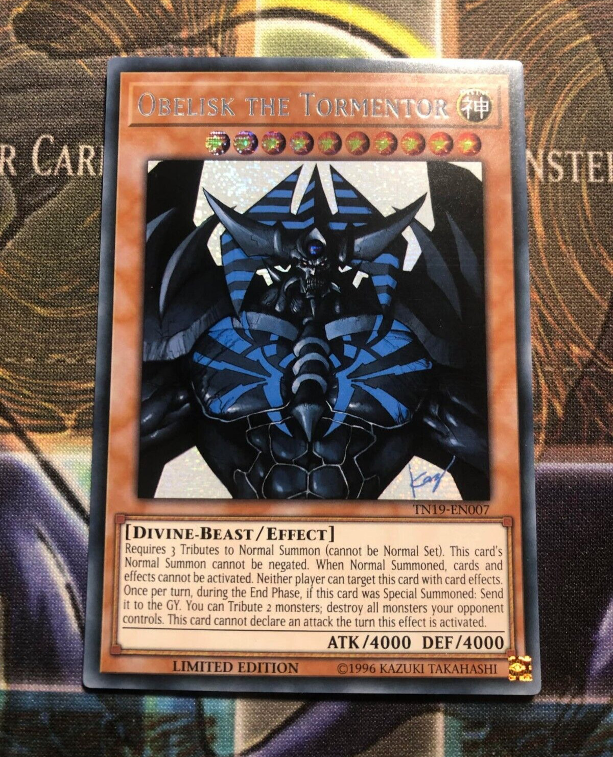 *** OBELISK THE TORMENTOR *** PRISMATIC SECRET RARE TN19-EN007 YUGIOH 