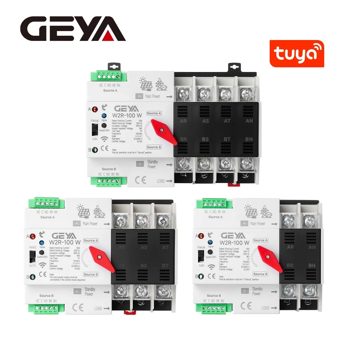 GEYA 2/3/4P WIFI ATS Dual Power Automatic Transfer Switch Solar Power Generator