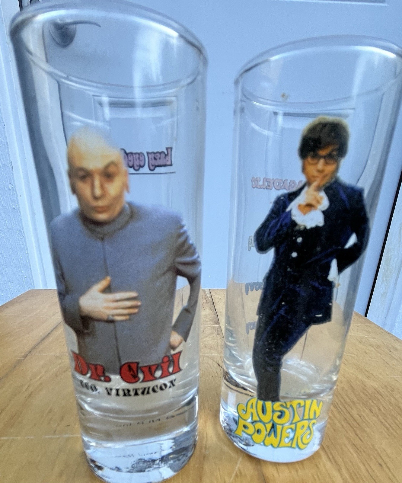 Vintage 1999 Austin Powers Tall Shooter Shot Glasses Pair-Dr. Evil & Austin