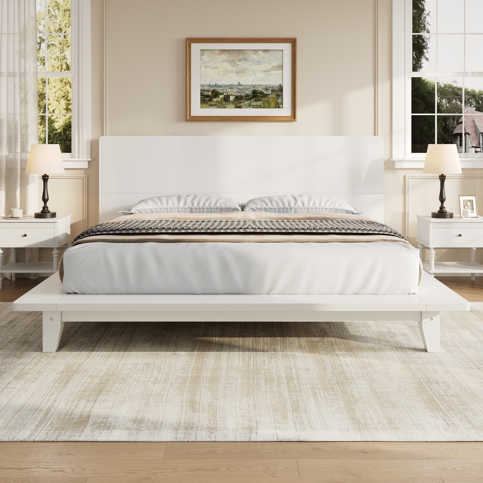 Full Modern Platform Bed White Solid Wood 83\ Full Modern Platform Bed White Solid Wood 83\