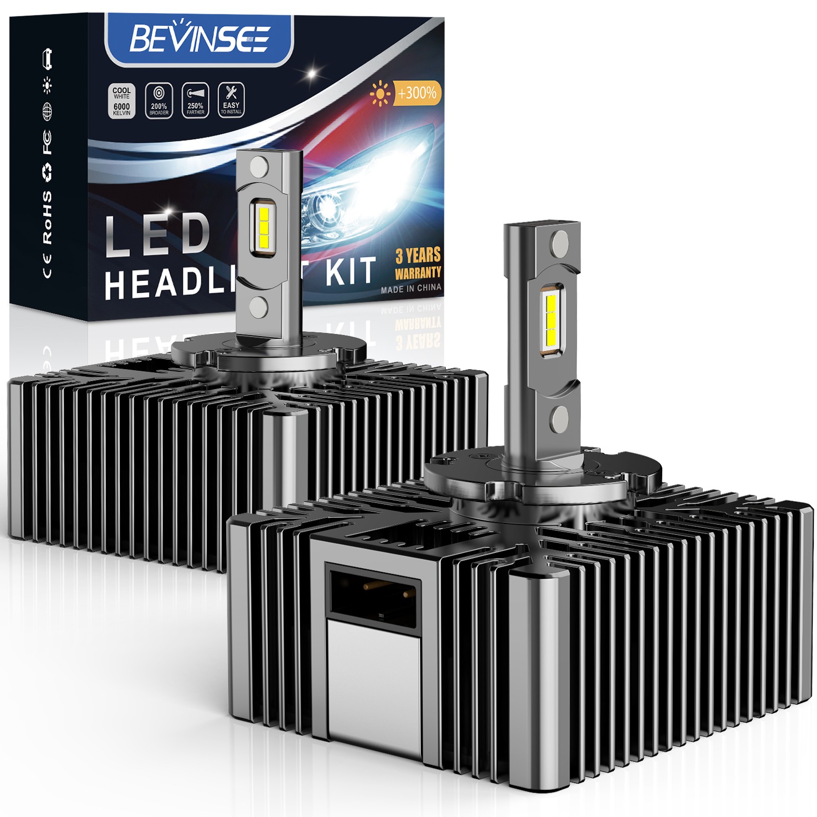 BEVINSEE D5S LED Headlight Bulb 70W 6000K Bright High Low Beam Xenon HID Replace