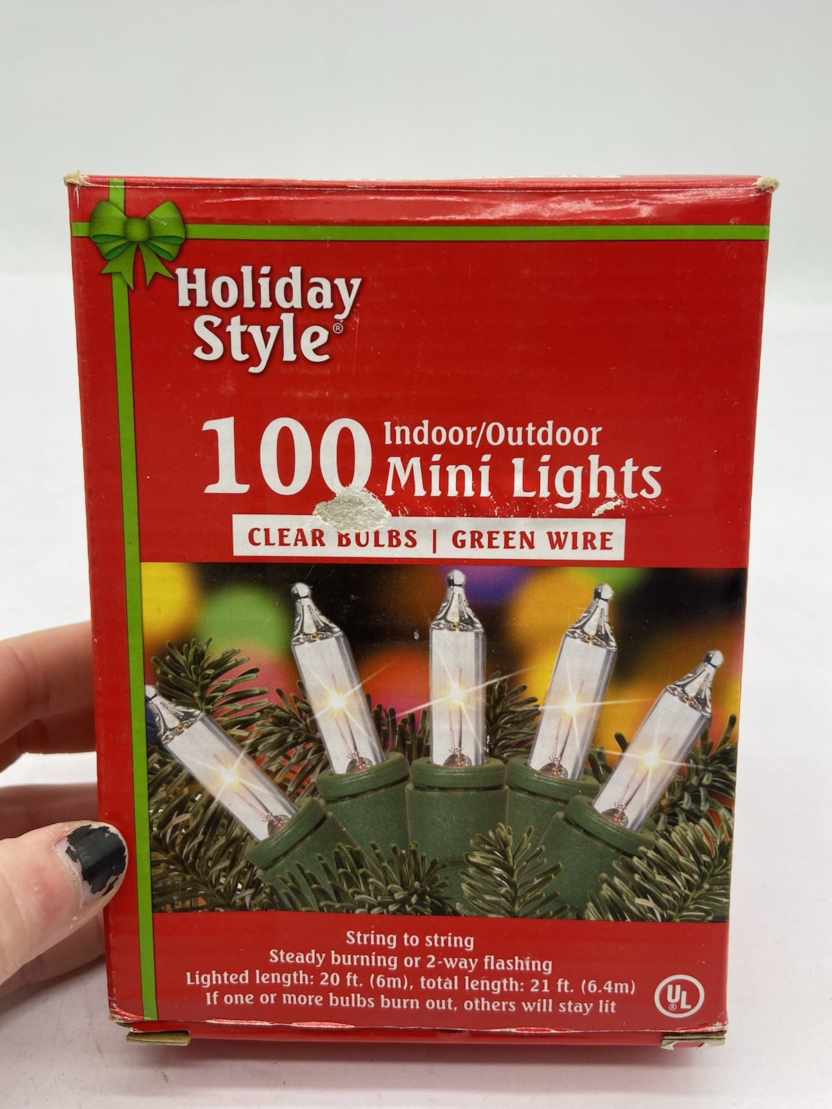 Holiday Time 100 Count Clear Mini String Lights 21 Ft Indoor Outdoor Green Wire 