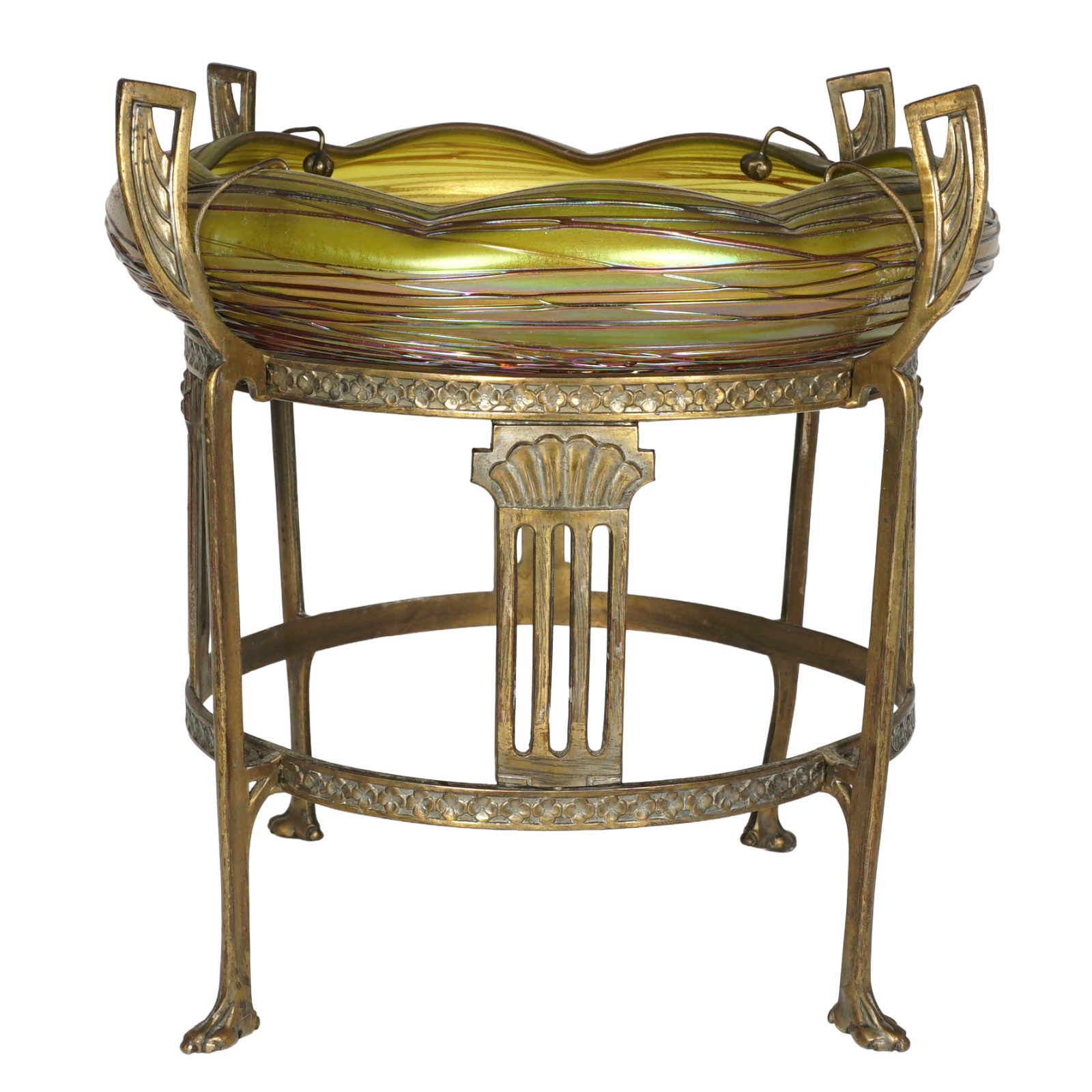 Antique Bohemian Iridescent Art Glass Bowl Art Nouveau Centerpiece