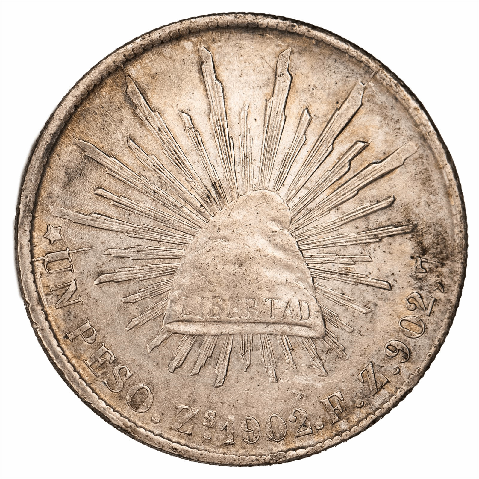 1902zs Mexico 1 Peso 27.07g .903 Silver Fine 24.4g ASW