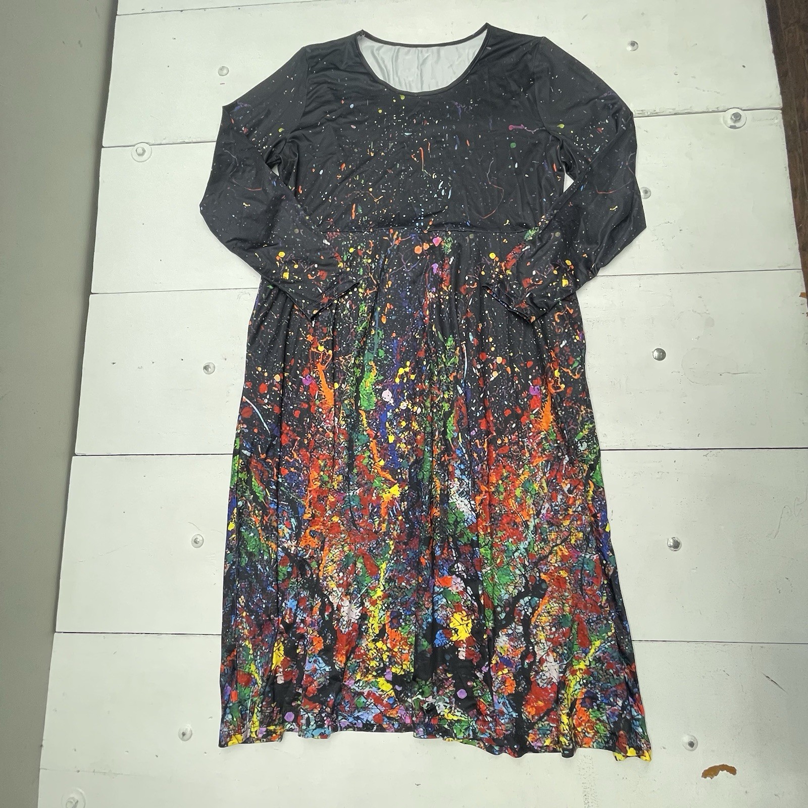Shein Black Multicolored Paint Splatter Printed Maxi Dress Women\'s Size 3XL