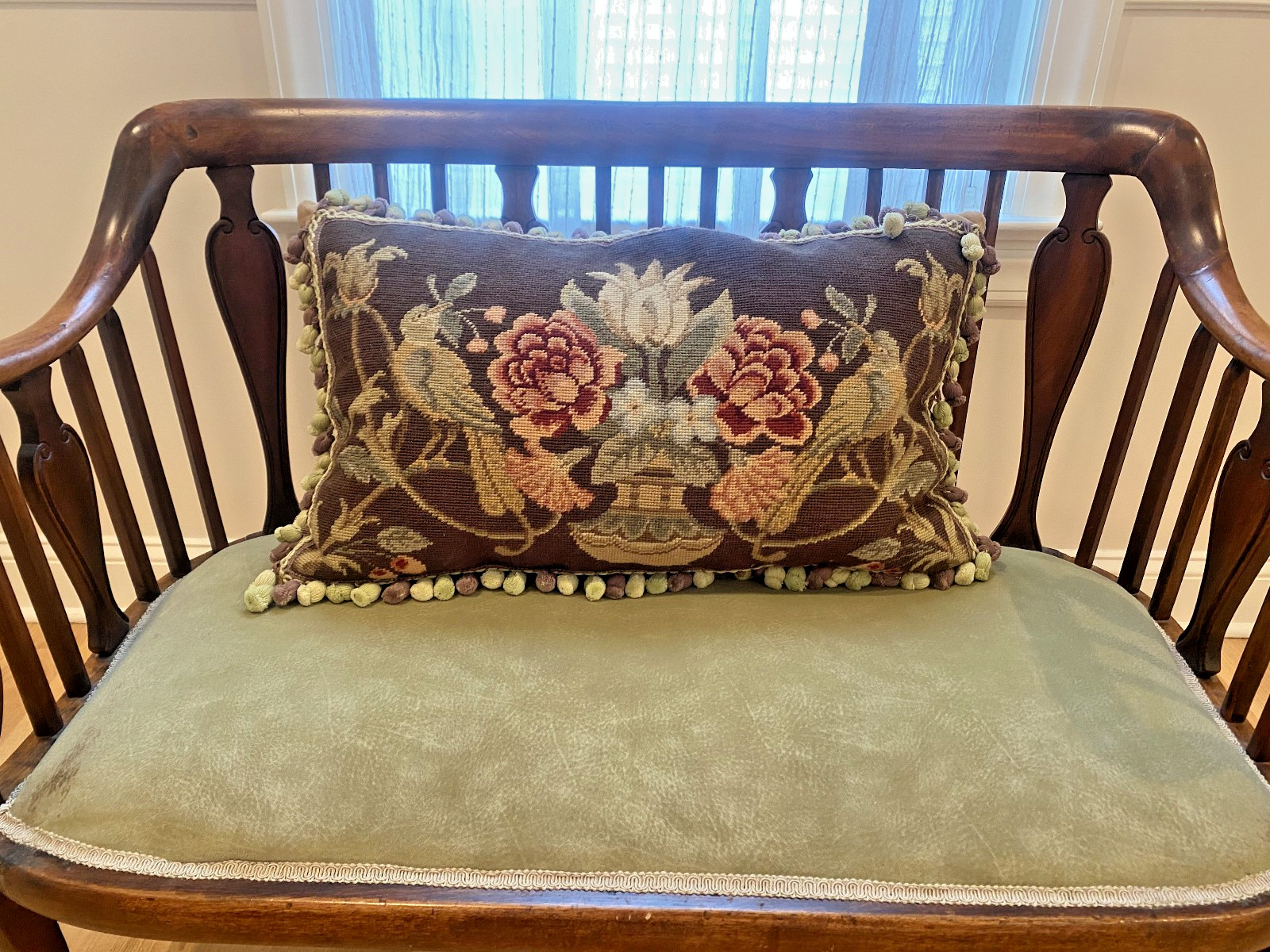 Large Wool Needlepoint Tapestry Throw Pillow with Velvet Back and Hidden Zip Large Wool Needlepoint Tapestry Throw Pillow with Velvet Back and Hidden Zip