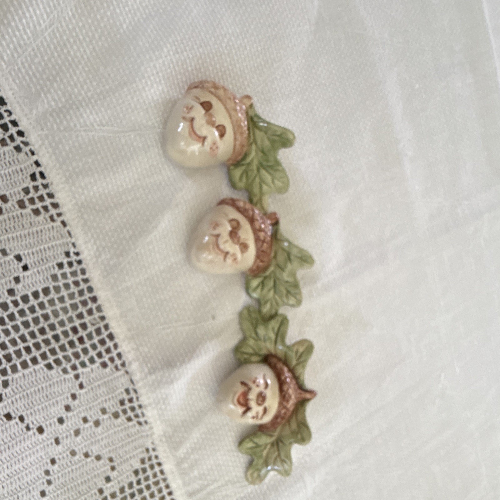 Vtg Hand Painted Ceramic Acorn Face Wall Plaques Magnets Fall Decor Set 3 Signed Vtg Hand Painted Ceramic Acorn Face Wall Plaques Magnets Fall Decor Set 3 Signed