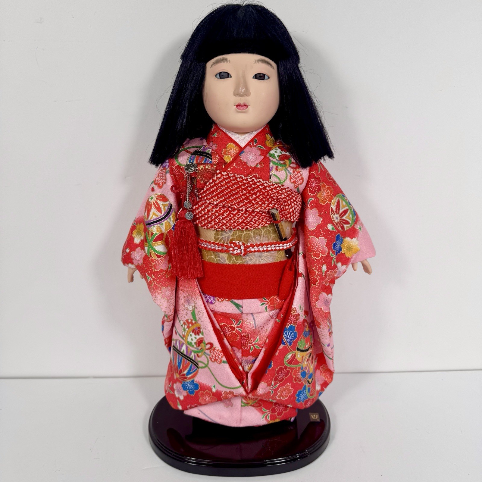 Vintage Japanese Ichimatsu Ningyo Doll 17.5” Red Floral Kimono Japan