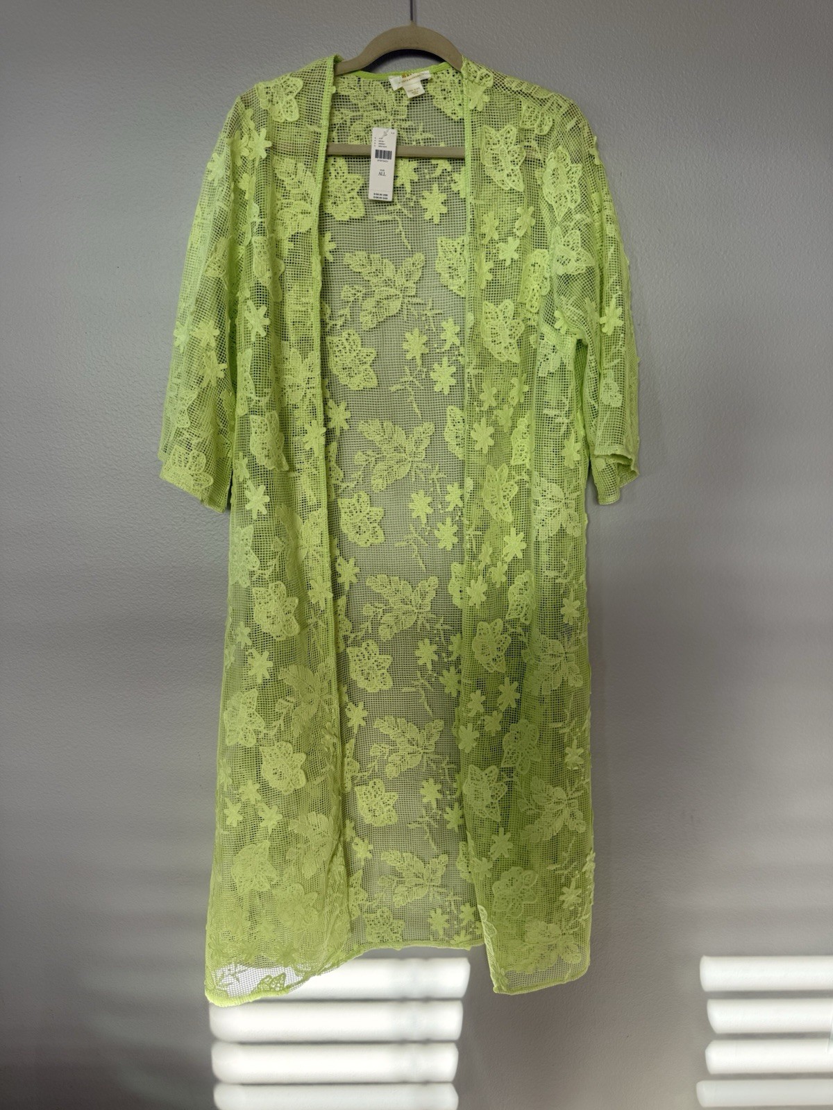 NWT Maeve Anthropologie Lime Green Floral Lace Duster Kimono One Size