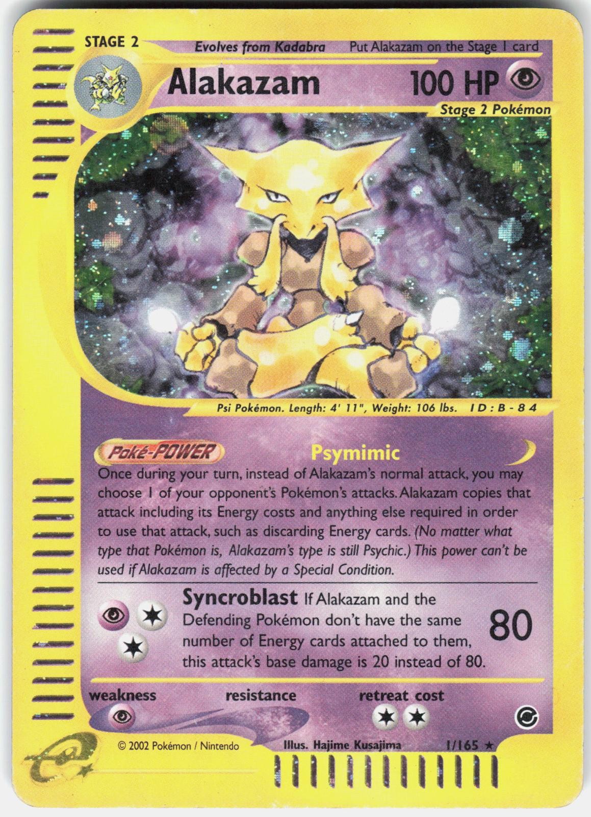 Pokemon Alakazam 1/165 Holo Rare Expedition Base Set Pokemon Moderately Played