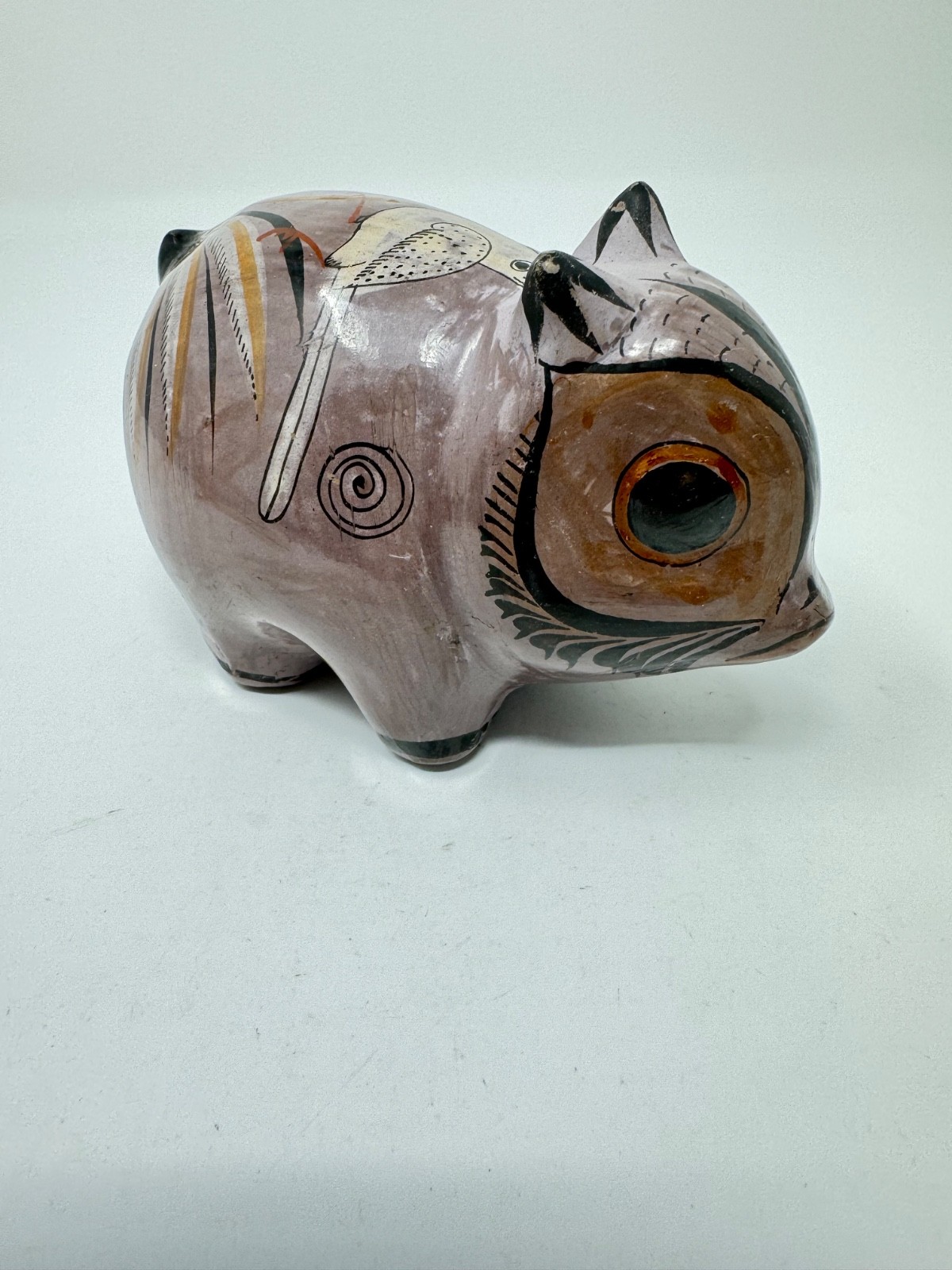 VINTAGE TONALA PIGLET PIG HAND PAINTED BURNISHED MEXICAN POTTERY FIGURINE VINTAGE TONALA PIGLET PIG HAND PAINTED BURNISHED MEXICAN POTTERY FIGURINE