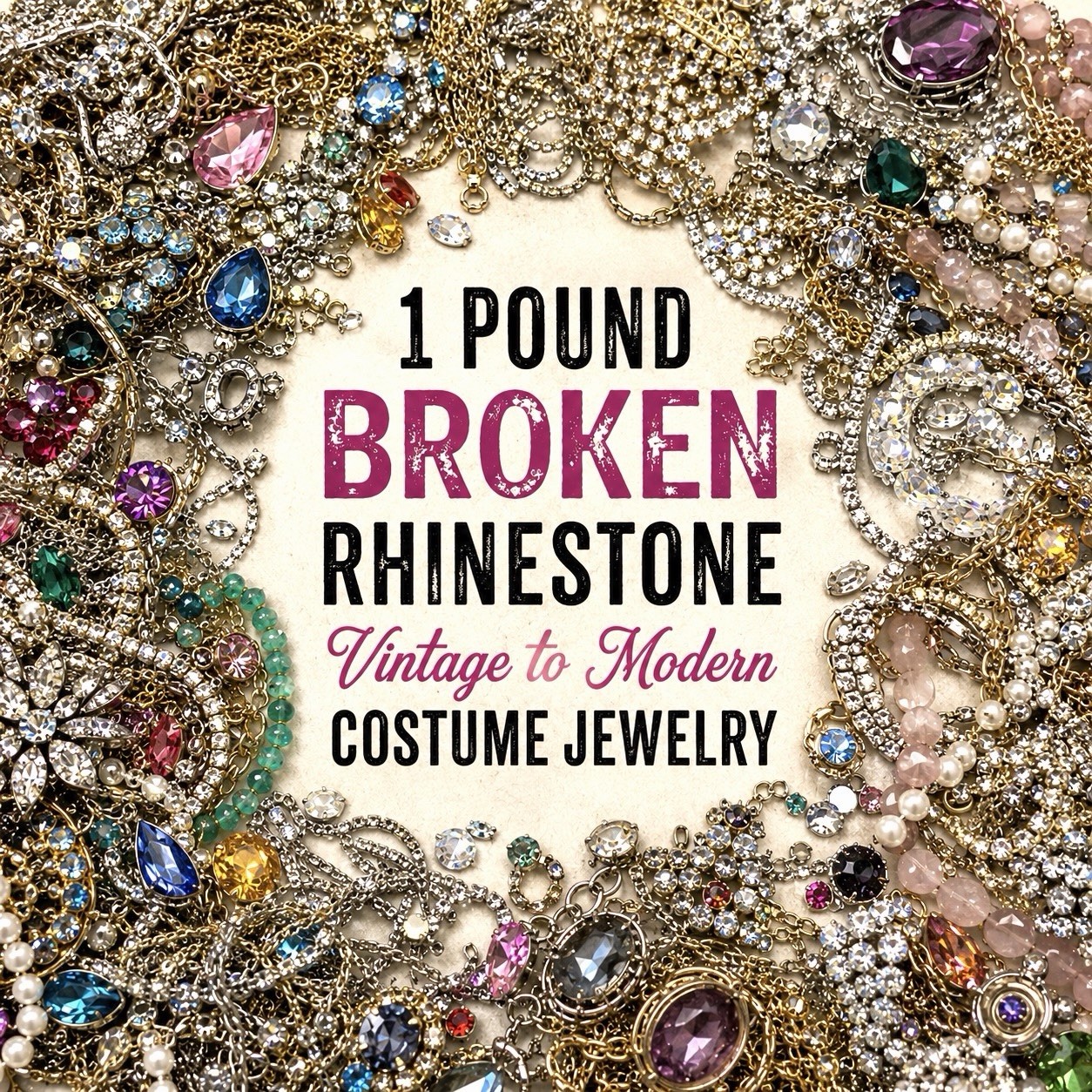ALL RHINESTONE Broken Costume Jewelry Mystery Lot LB Craft Repurpose Vintage + ALL RHINESTONE Broken Costume Jewelry Mystery Lot LB Craft Repurpose Vintage +