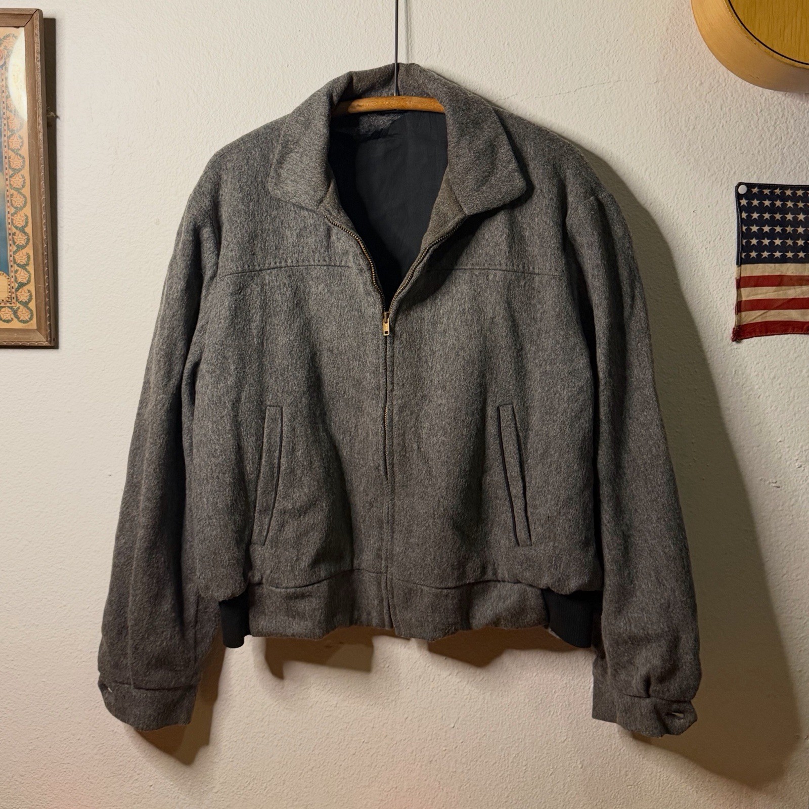 1950s Brushed Wool Grey Ricky Jacket L/XL 23x24 True Vintage