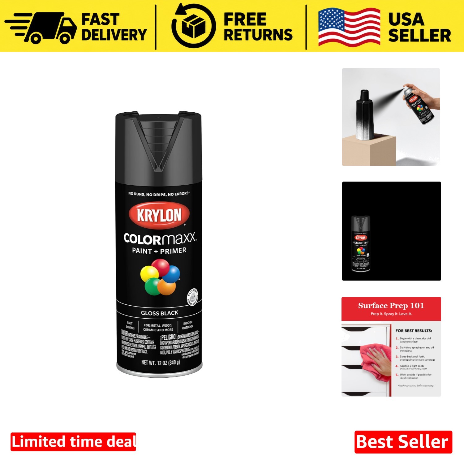 COLORmaxx Black Gloss Spray Paint for Wood Metal Plastic and More COLORmaxx Black Gloss Spray Paint for Wood Metal Plastic and More