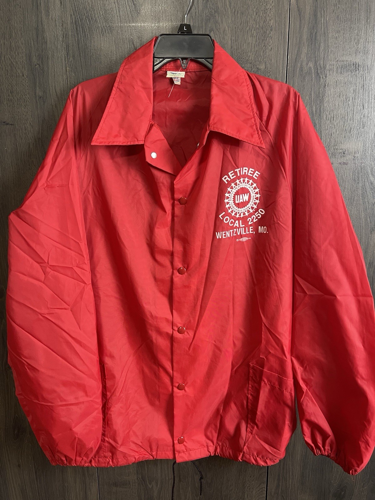 Vintage UAW Union Local 2250 Retiree Jacket Adult 2XL Red Button Snap